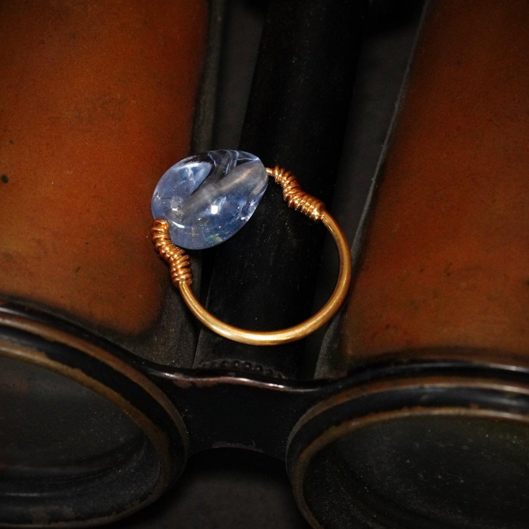 Handcrafted Ceylon 9 CT Sapphire Bead Ring in 18K Gold by Jogani - Anup Jogani Design