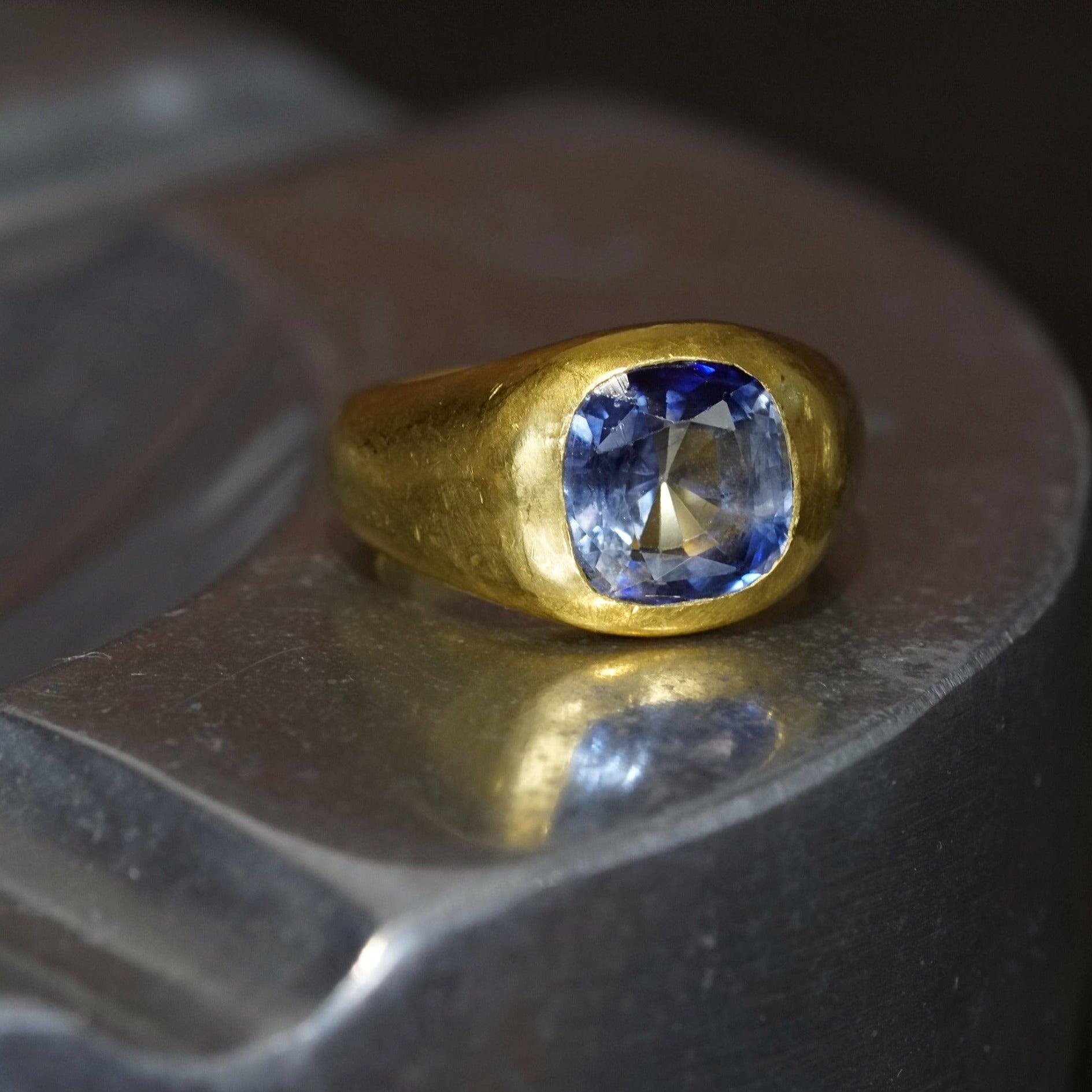 Mesmerizing Masterpiece: 5.24 CT Square Cushion Sri Lankan Sapphire Ring Wrapped in Warm Yellow Gold - Jogani