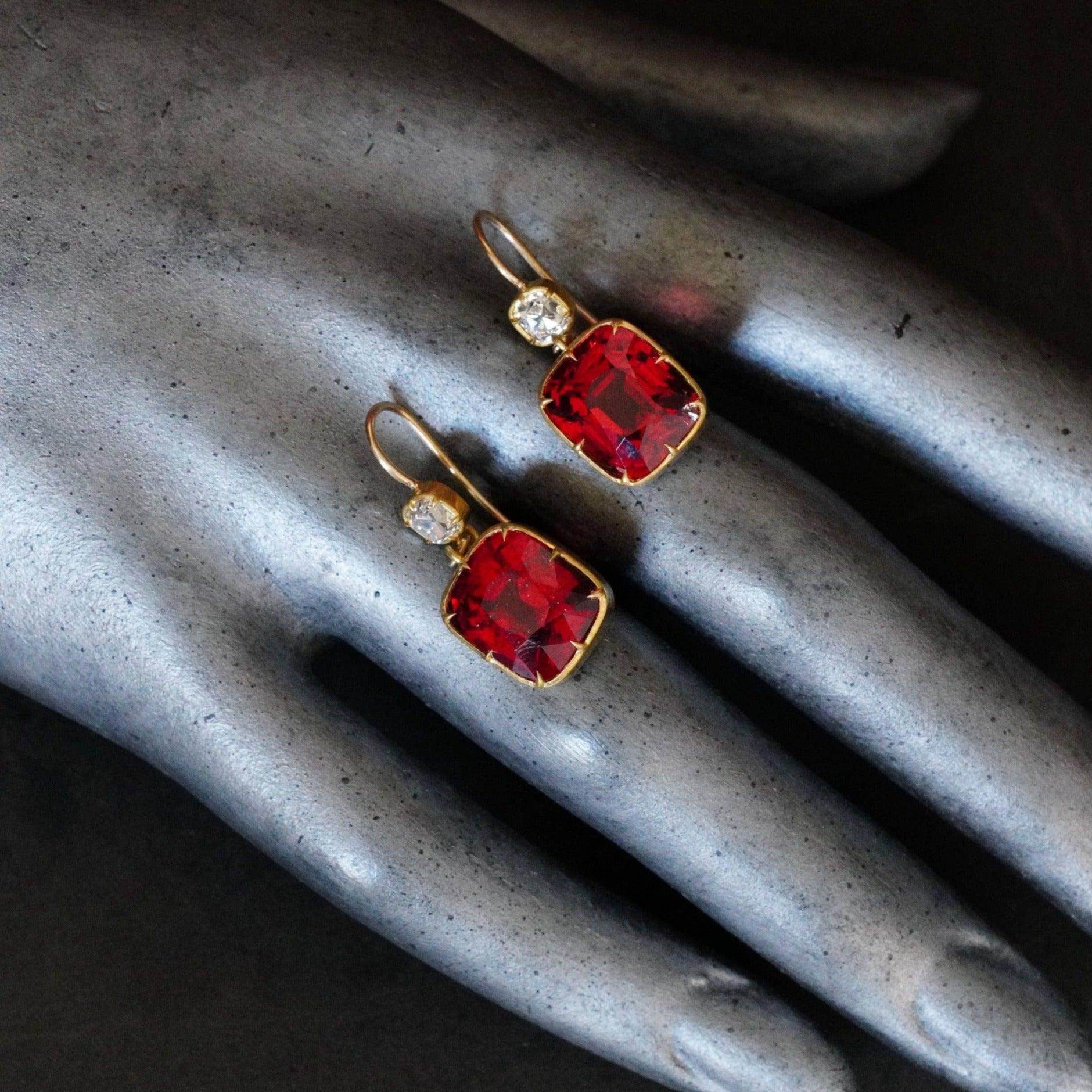 Elegant Spinel and Diamond Earrings - Victorian Style, Fiery Brilliance, Jogani Collection
