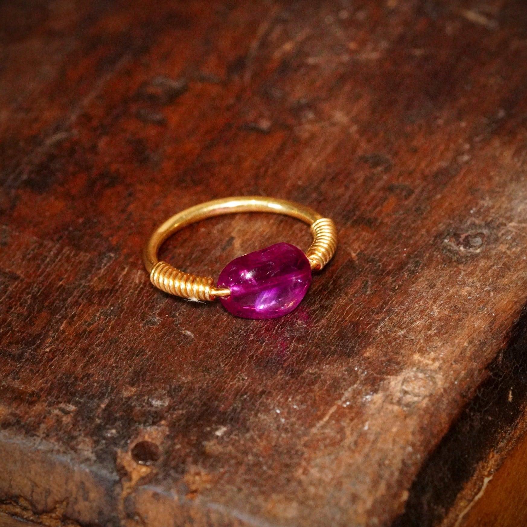 No Heat 2 CT Ruby Bead Ring in Suspended Setting by Jogani - Anup Jogani Design