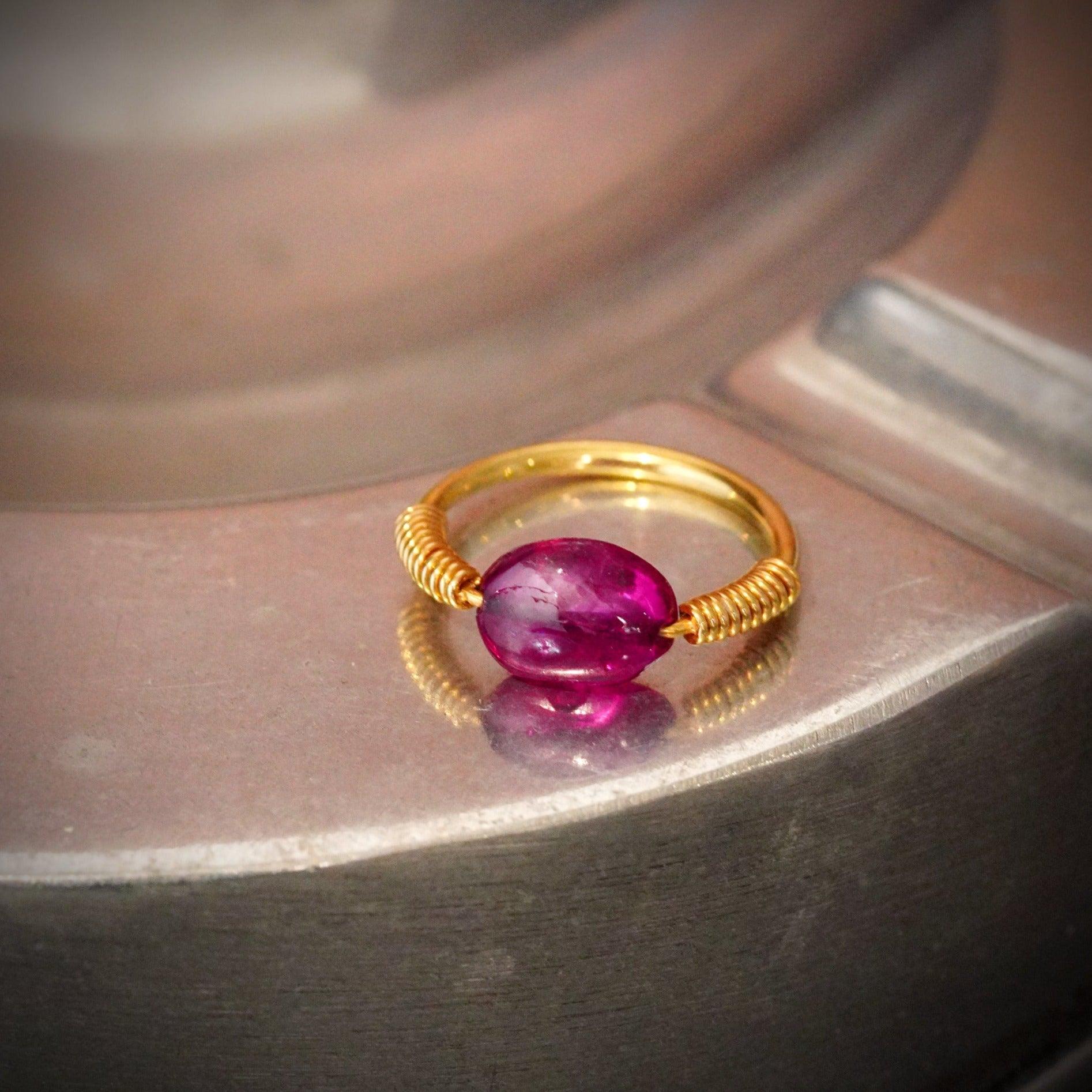 Handcrafted Ruby Bead Ring - 2 CT No Heat in Suspended Setting by Anup Jogani