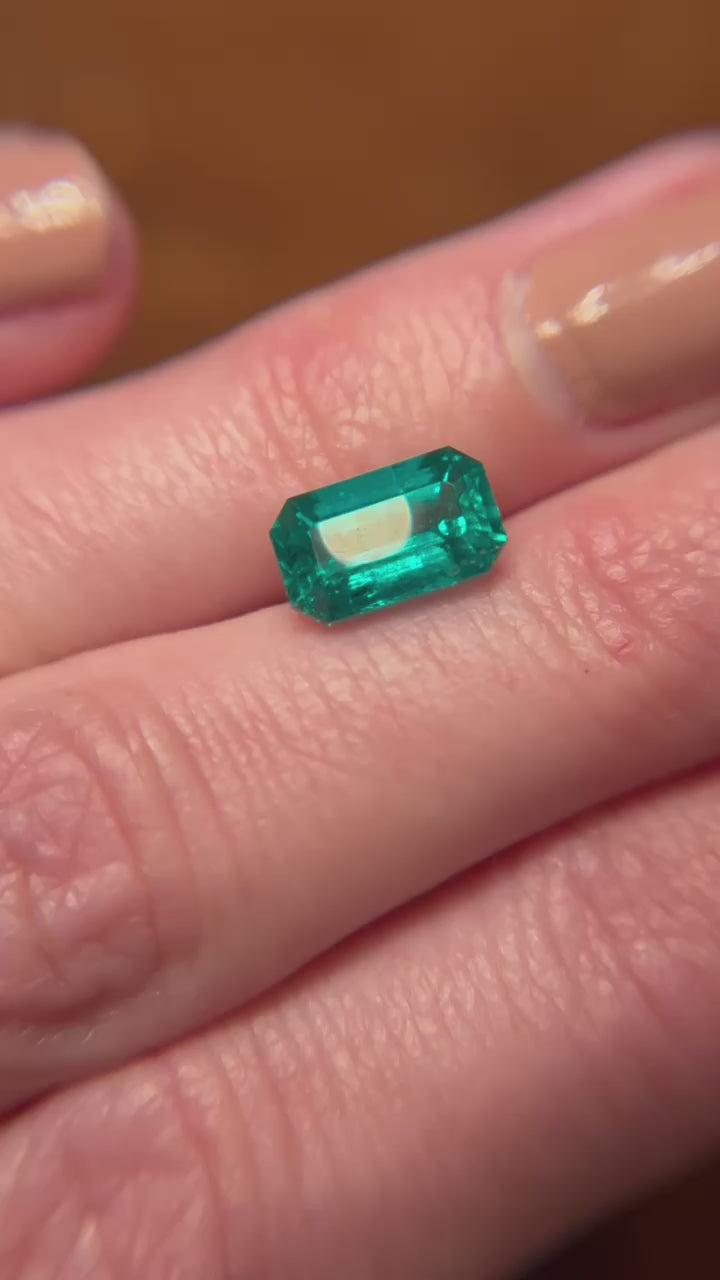 A sought-after 2.18 ct Colombian emerald with an elongated step cut, available from Jogani for collectors and luxury jewelers.