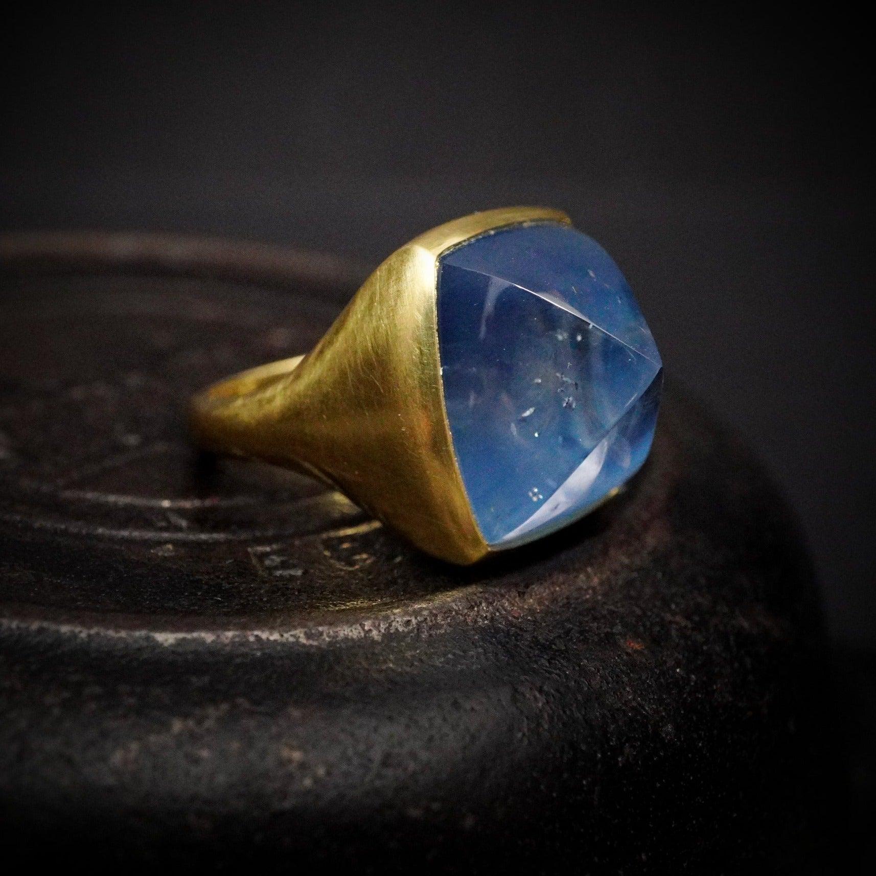 Sapphire Power: 20K Yellow Gold Sugarloaf Cabochon Ring