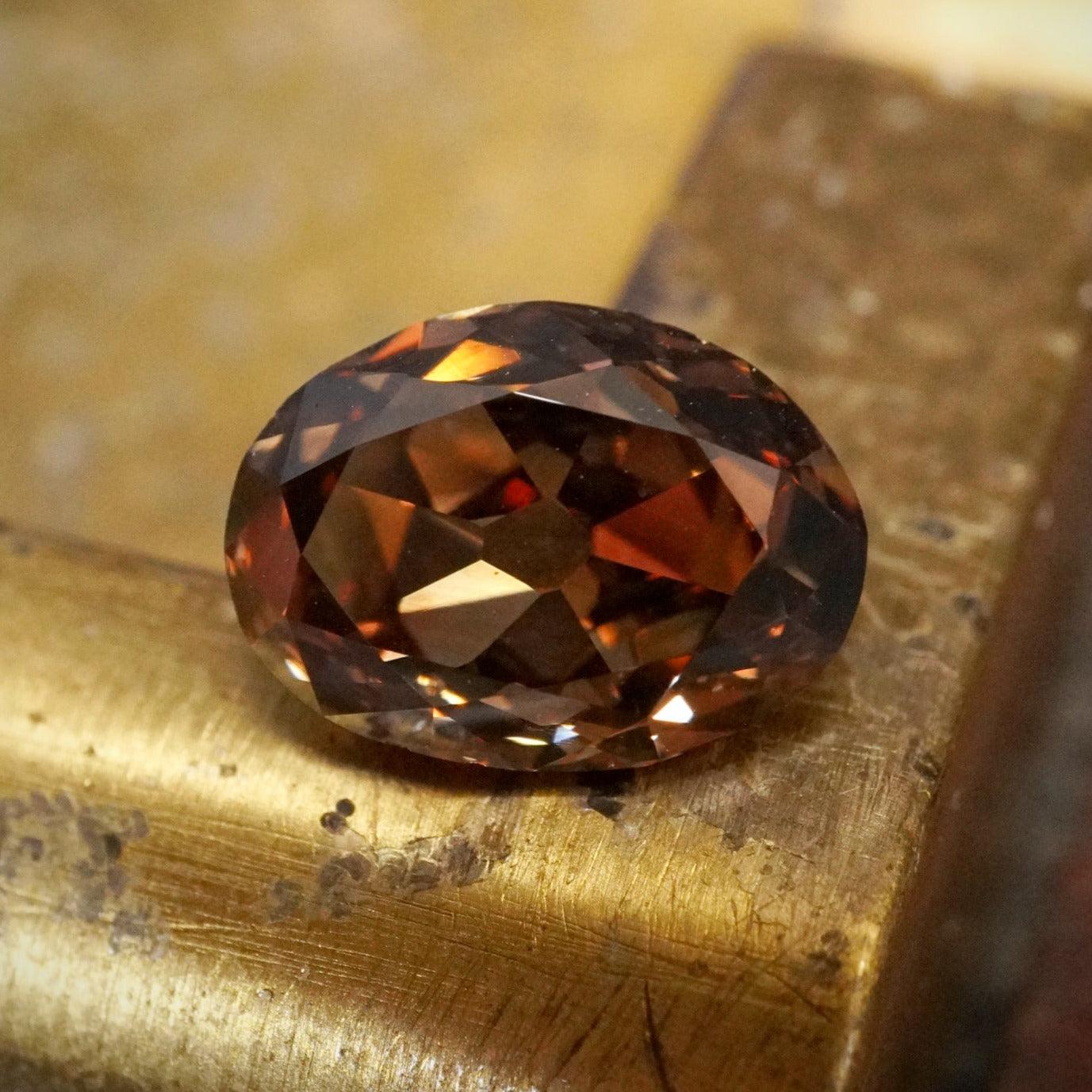 Unique 4.06 Carat Antique Oval Cut Cognac Colored Diamond -