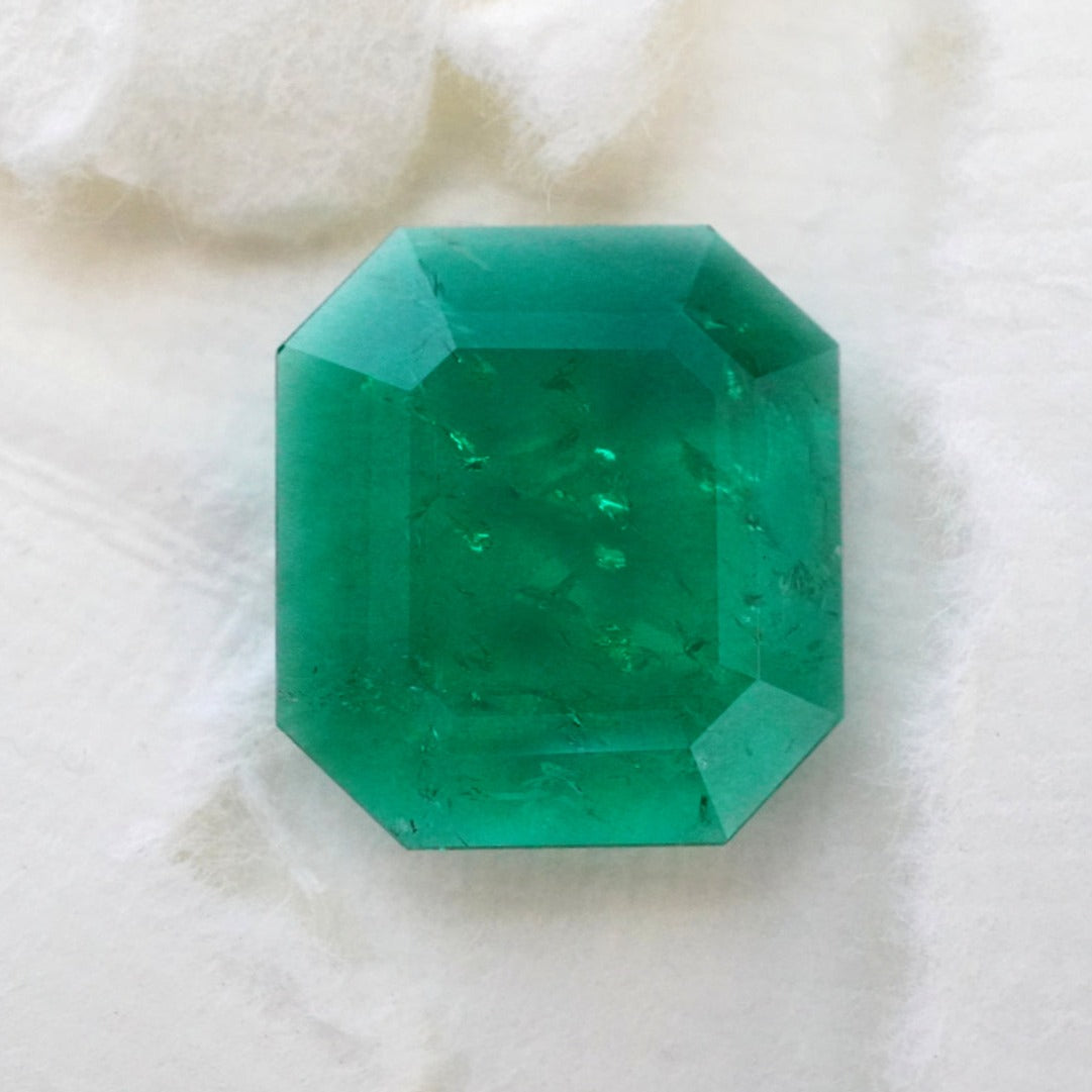 4.43-CT Step Cut Colombian Emerald Platinum Ring