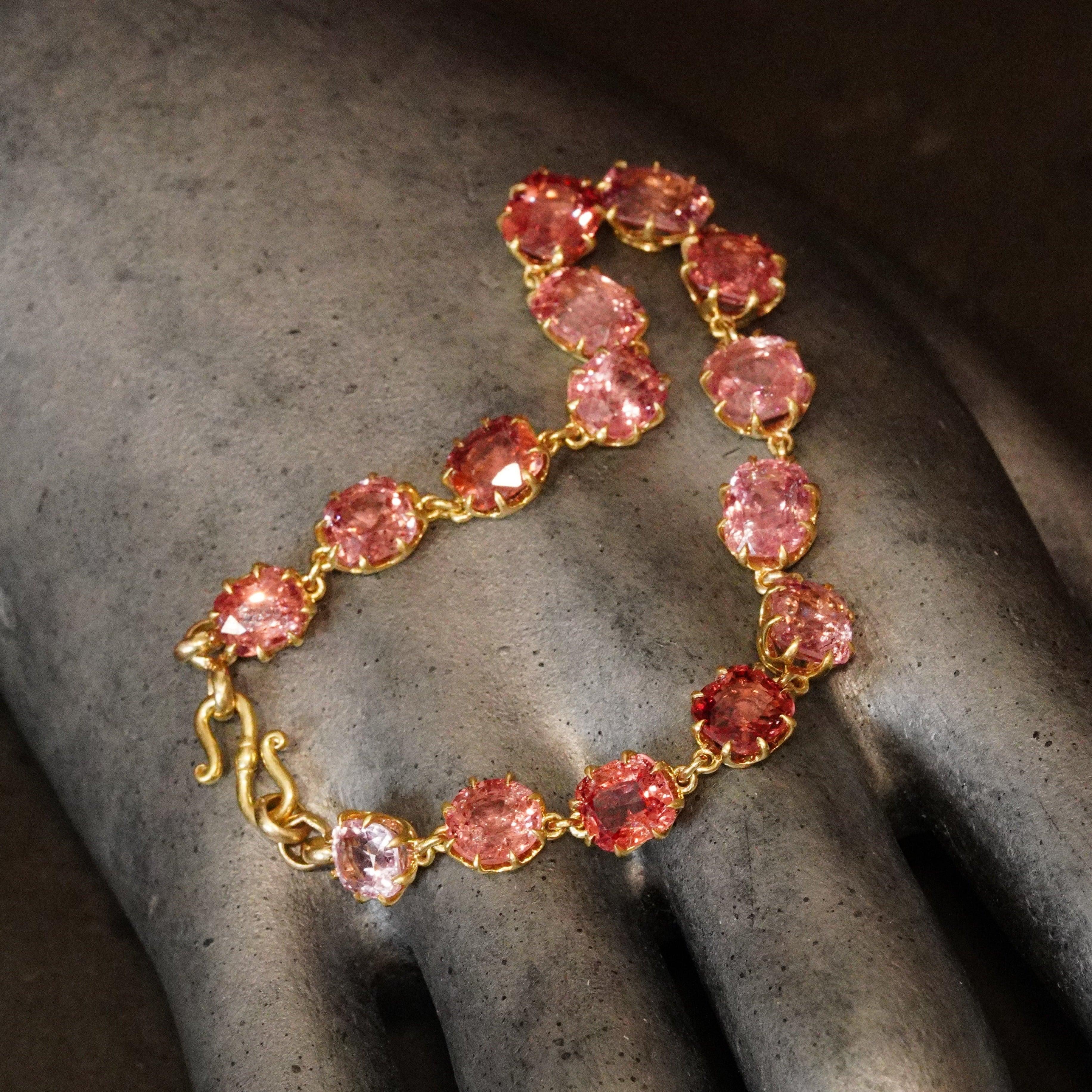Luxury bracelet featuring the Pink Sunset: A Victorian-Style 27 CT Cushion Cut Pink Spinel by Jogani