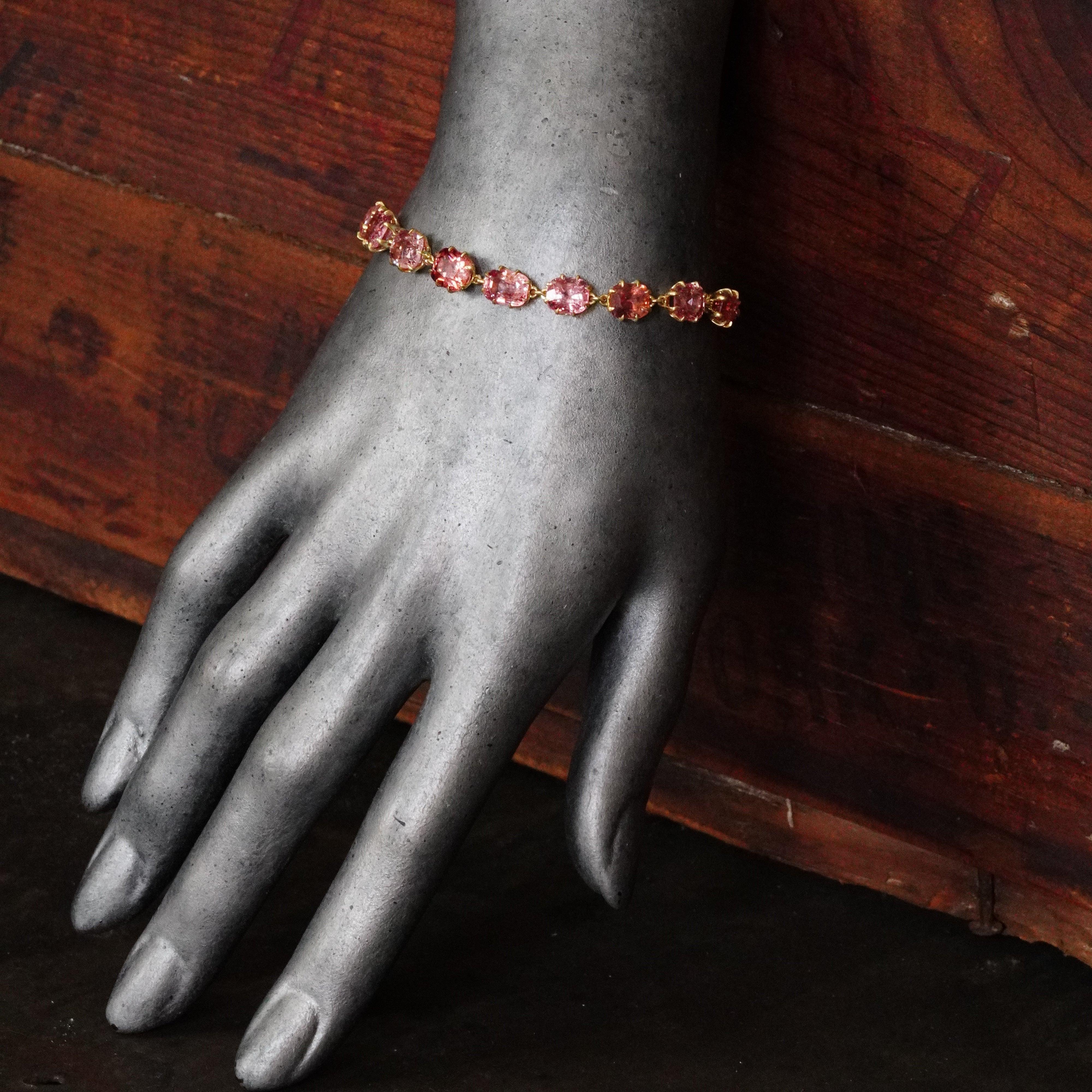Statement piece: Victorian-style 27 CT cushion cut pink spinel bracelet by Anup Jogani