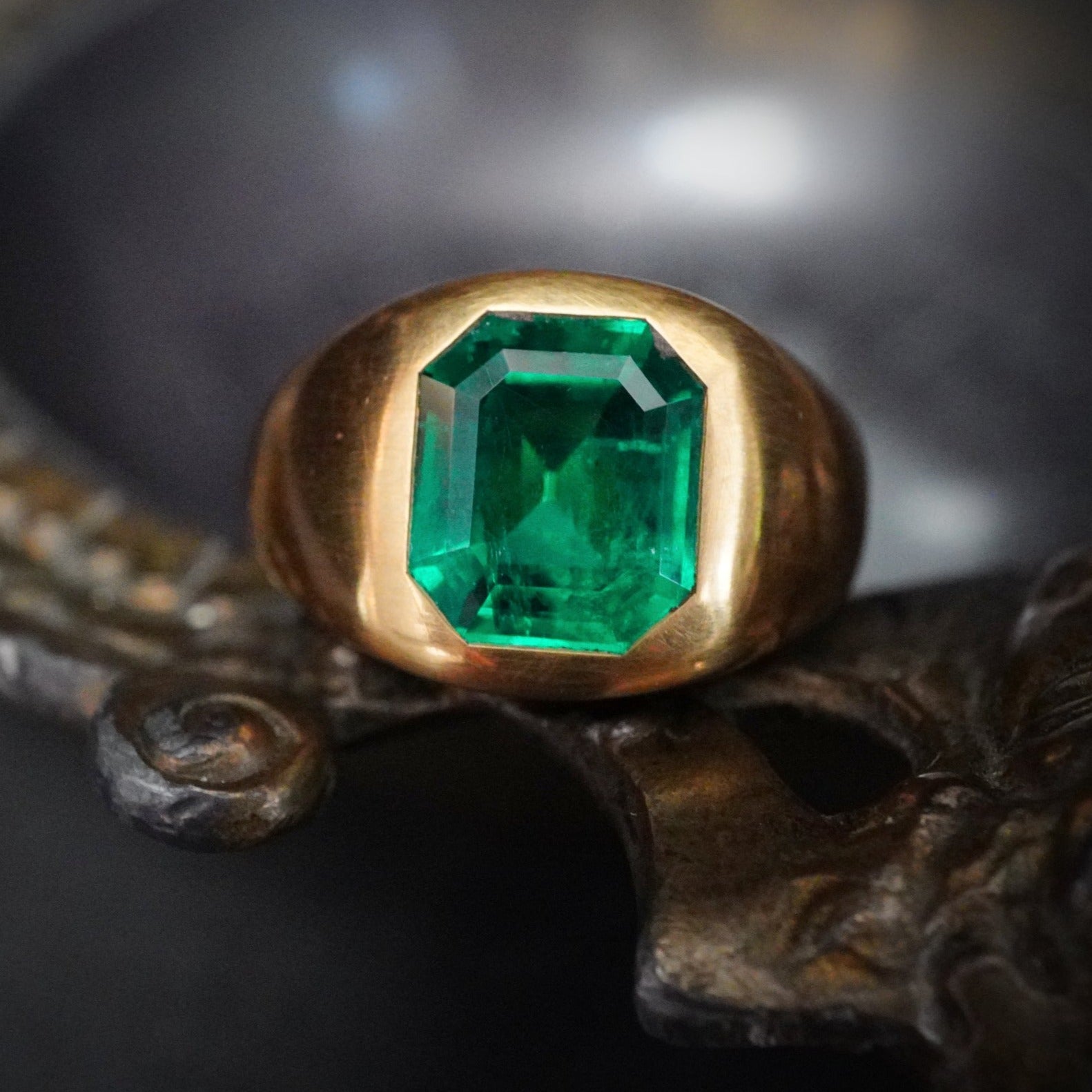 2.59 CT Step Cut No Oil Colombian Emerald Gold Ring