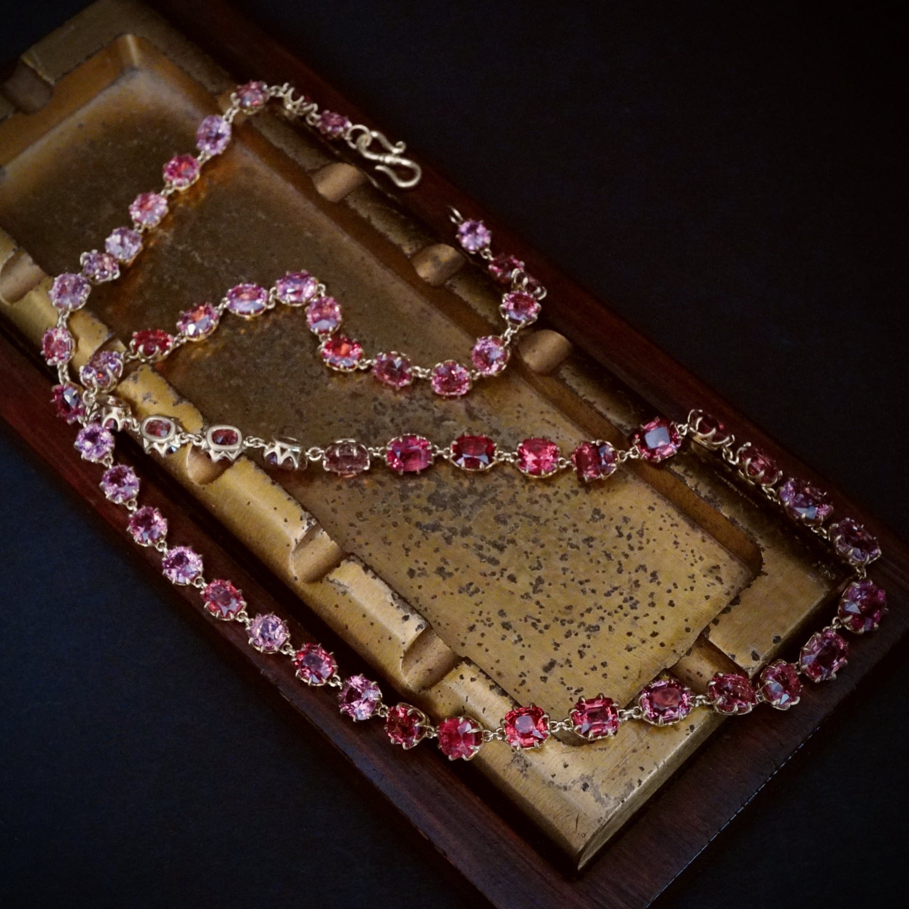 71.5-CT Pink and Orange Spinel Gold Necklace