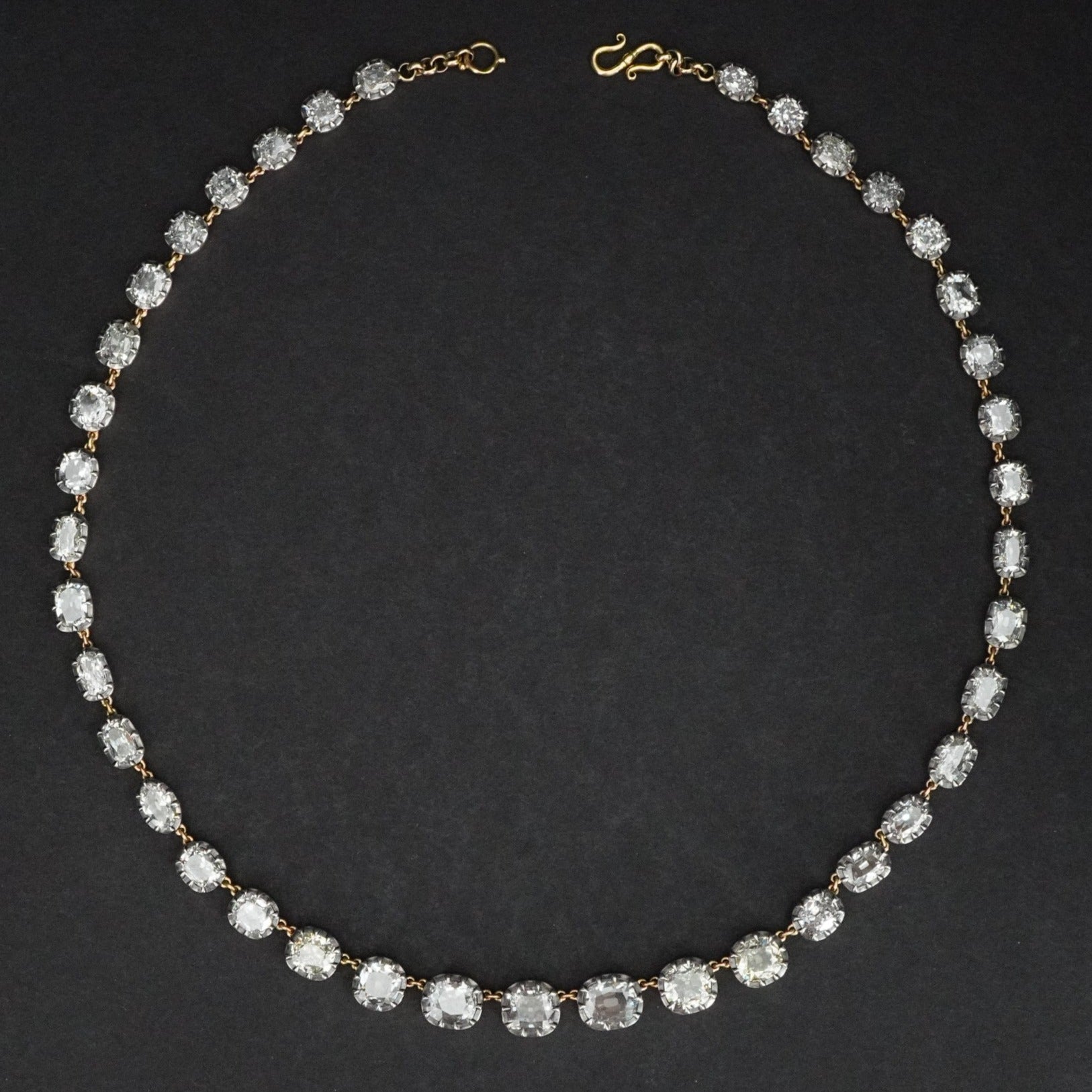 47.52 TCW of 39 Cushion-Cut Diamonds in Gold and Silver Necklace